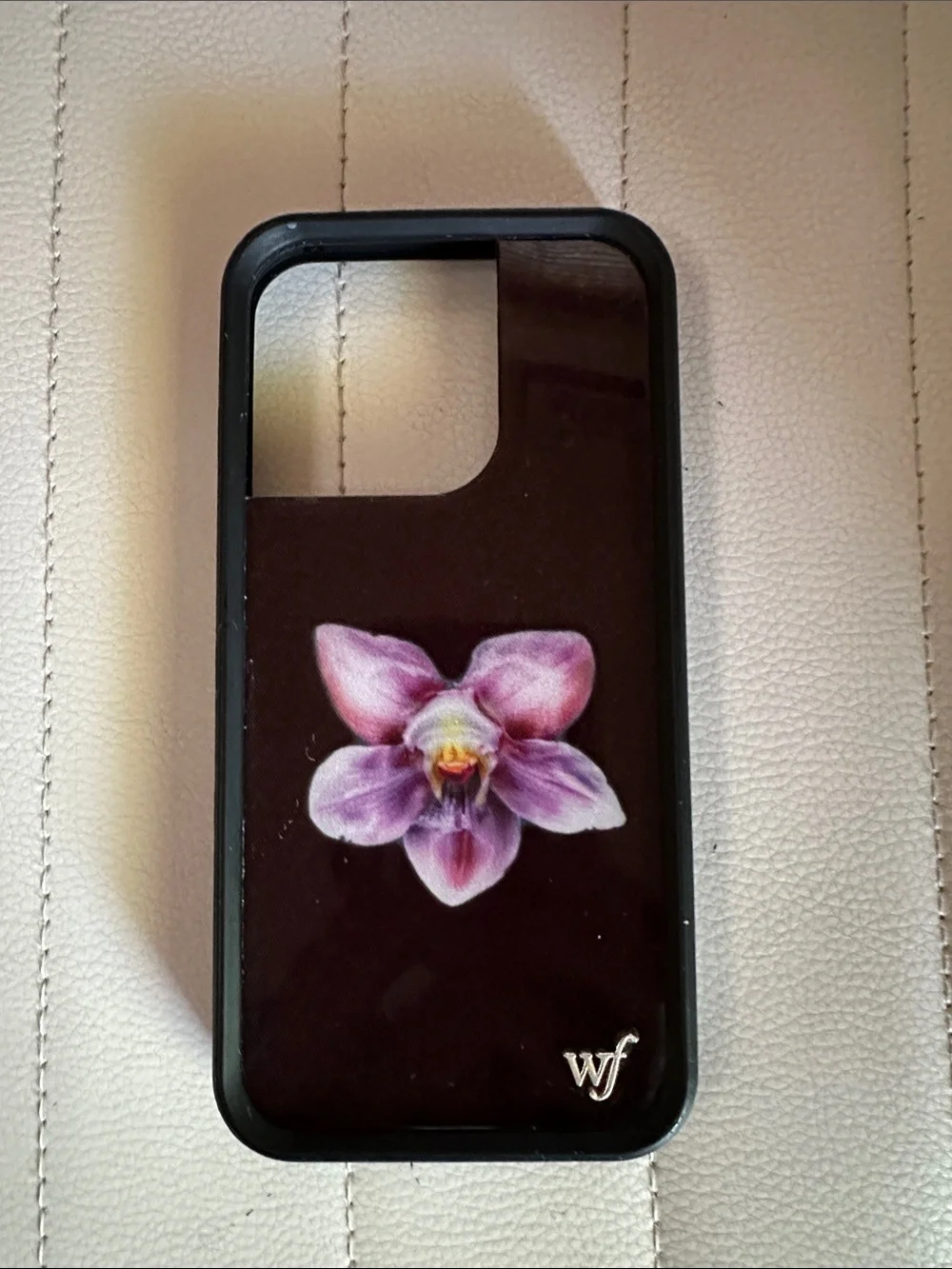 WILD FLOWER iPhone 14 pro phone case w/ purple orchid on black background